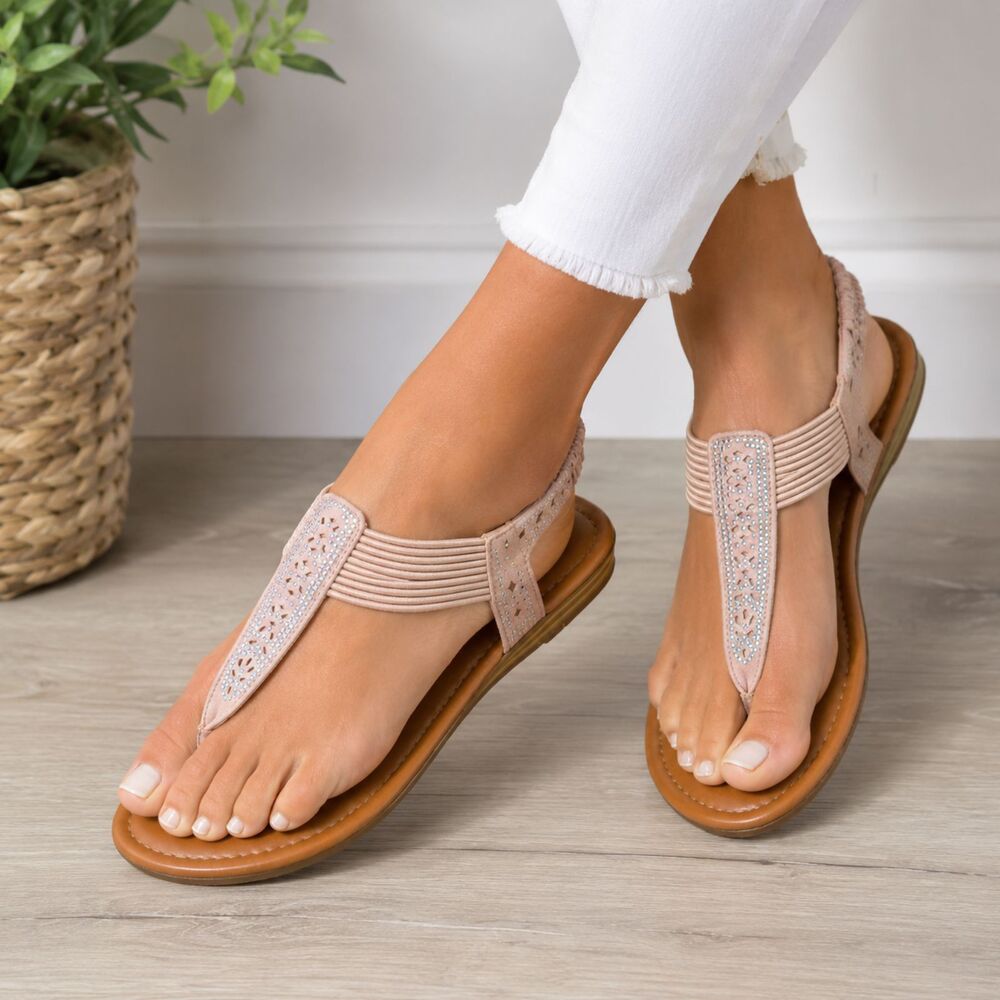 Steve Madden SM Women’s Size 8 Rose Gold Iridescent Rhinestone Thong Sandals